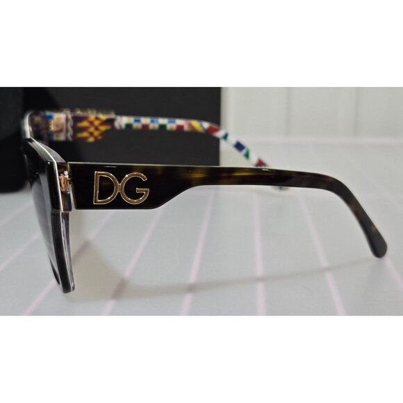 Dolce & Gabbana Women's Havana Brown & White Barrow Square Sunglasses w/ Case - Picture 3 of 11